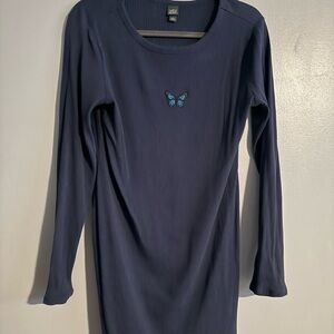 Wild Fable Navy Long Sleeve Dress with Butterfly Accent